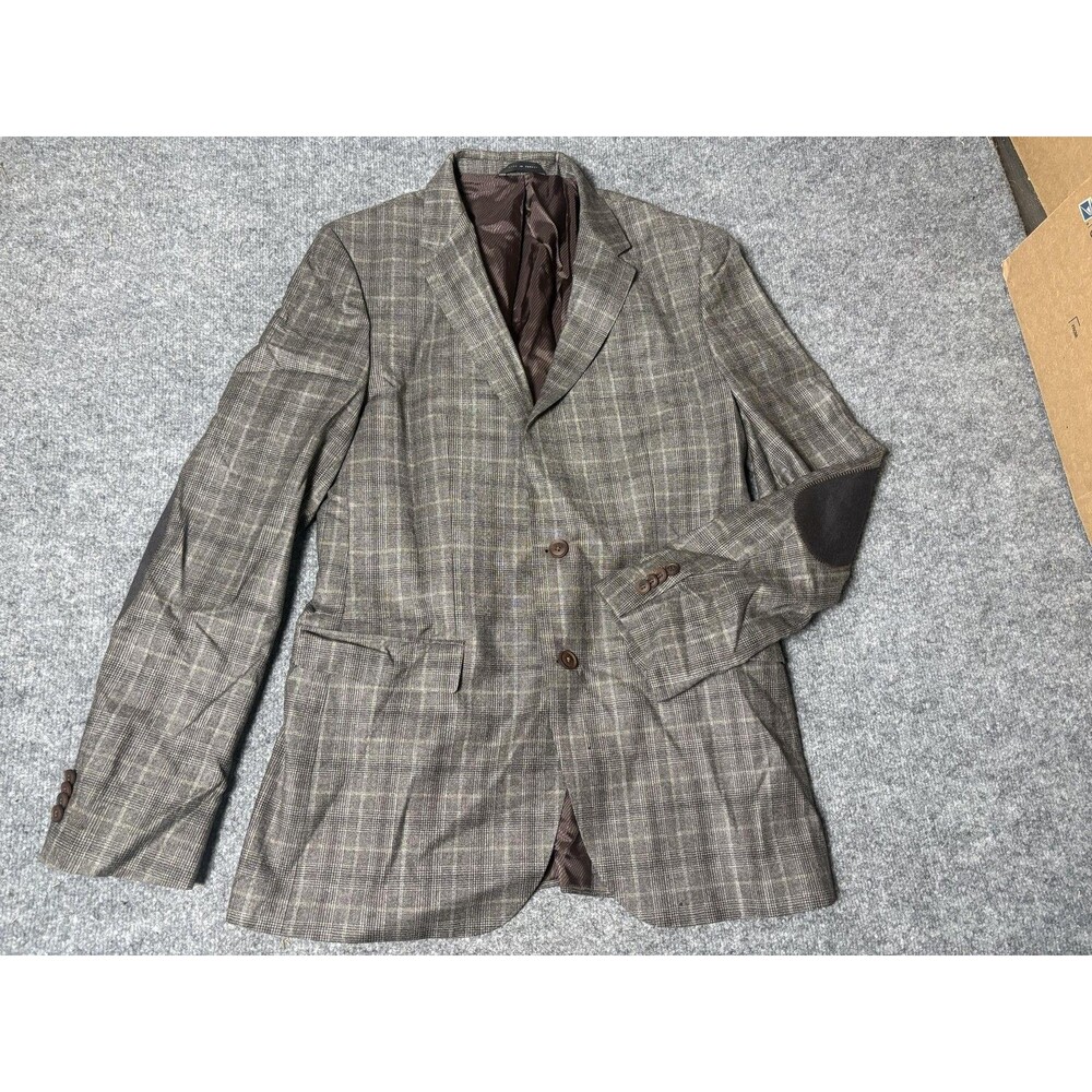 Hugo Boss Sport Coat Mens 42L Brown Check Wool Super 100 2 Btn Notch Tweed